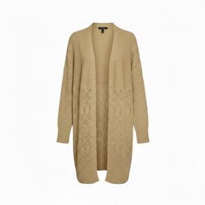 Azur Collection Open Front Pointelle Knit Longline Cardigan Pale Yellow Sz Large